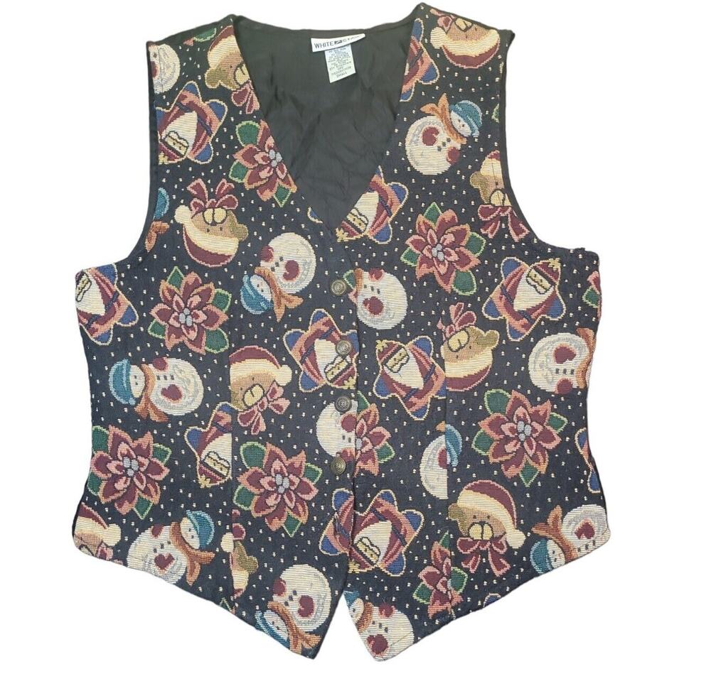VTG White Stag Christmas Vest Snowman Santa Women’s S Tapestry EUC